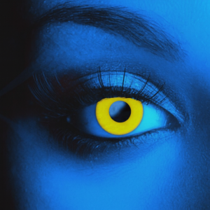 close up picture of yellow uv contact lenses